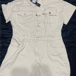 Cream Short Sleeve Utility Romper